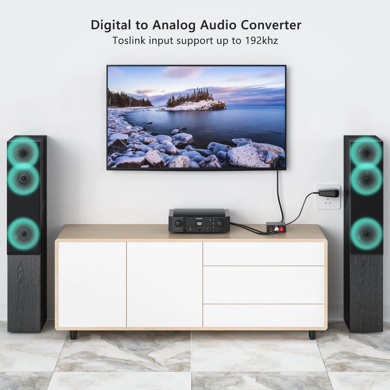 192kHz DAC Digital to Analog Audio Converter 7ft/2.1m Digital Optical to RCA Cable SPDIF to RCA Converter with Built-in Audio Amplifier Chipset for HDTV, DVD, Blu-Ray Playersrca Male (DAC Converter)