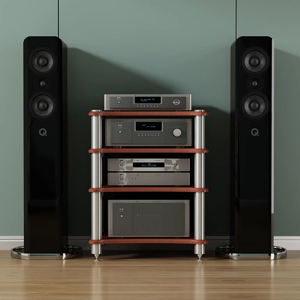 1 2 3 4 Tier AV Media Stand Component Cabinet Corner Shelf Wooden Stereo Cabinet Audio Rack Tower CD Player Stand for Home/Office/Audio Video/DJ/Theater  (Red Walnut,2 Tier-60x50x40cm)