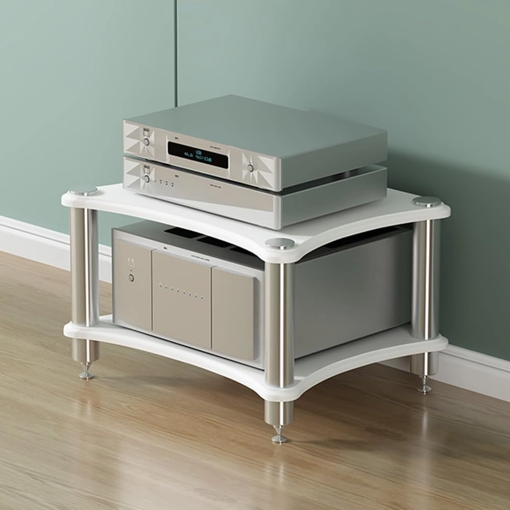 1 2 3 4 Tier AV Media Stand Component Cabinet Corner Shelf Wooden Stereo Cabinet Audio Rack Tower CD Player Stand for Home/Office/Audio Video/DJ/Theater  (White,2 Tier-60x50x40cm) audio rack,hi-fi component stand,media shelf,