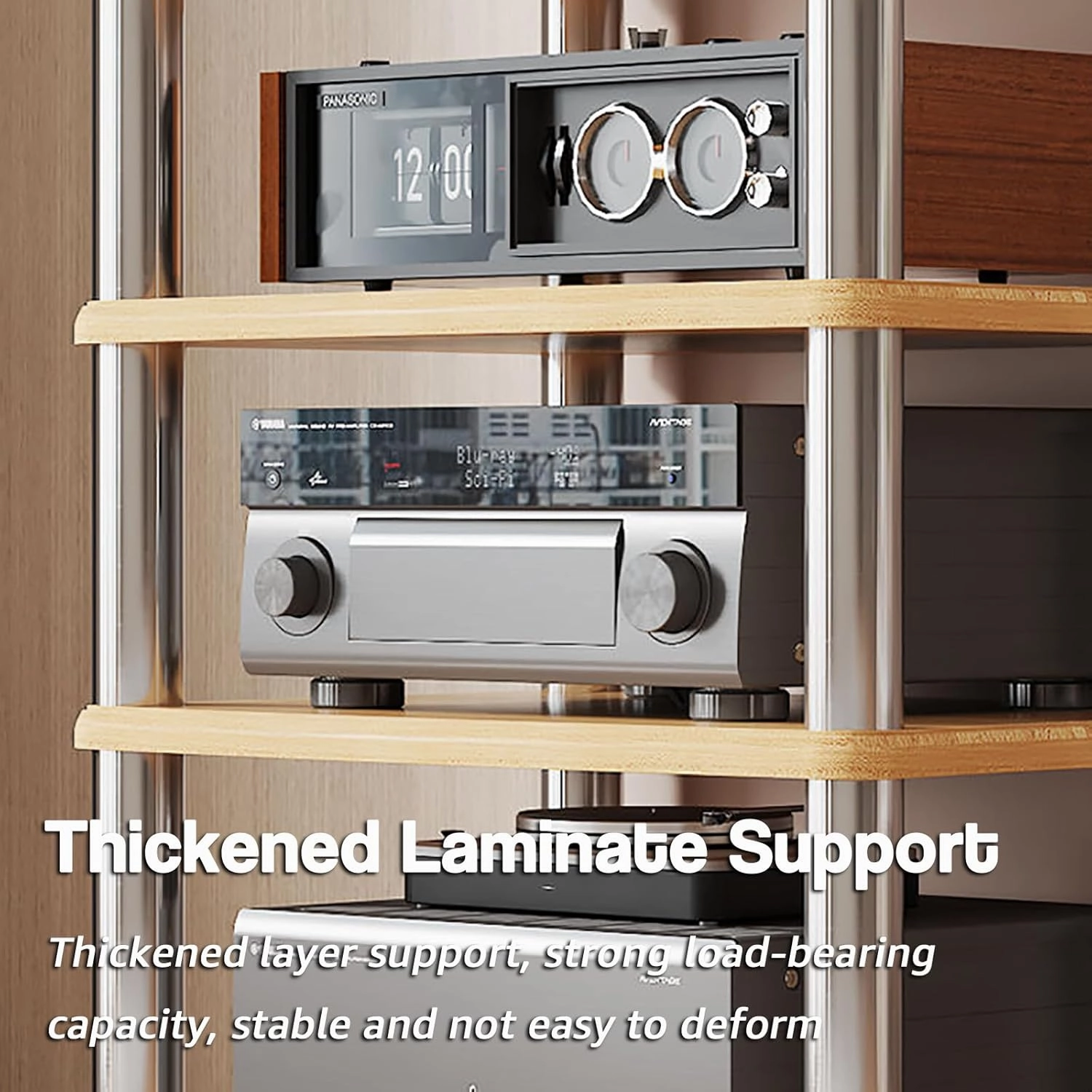 1/2/3/4 Tier Stereo Rack AV Media Stand with Shelves, Audio Rack Tower CD Record Player Stereo Receiver AV Equipment Cabinet Display Stand Media Audio Tower Cabinet,Wood,2 Tier