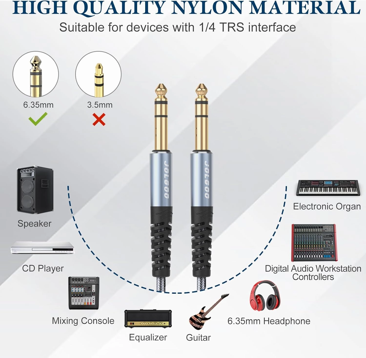 1/4 Inch TRS Instrument Cable 3.3 FT 2-Pack, Quarter inch Audio Cable, 6.35 Balanced Interconnect Line for Electric Guitar, Bass, Keyboard, Mixer, Amplifier, Speaker, Electric Mandolin