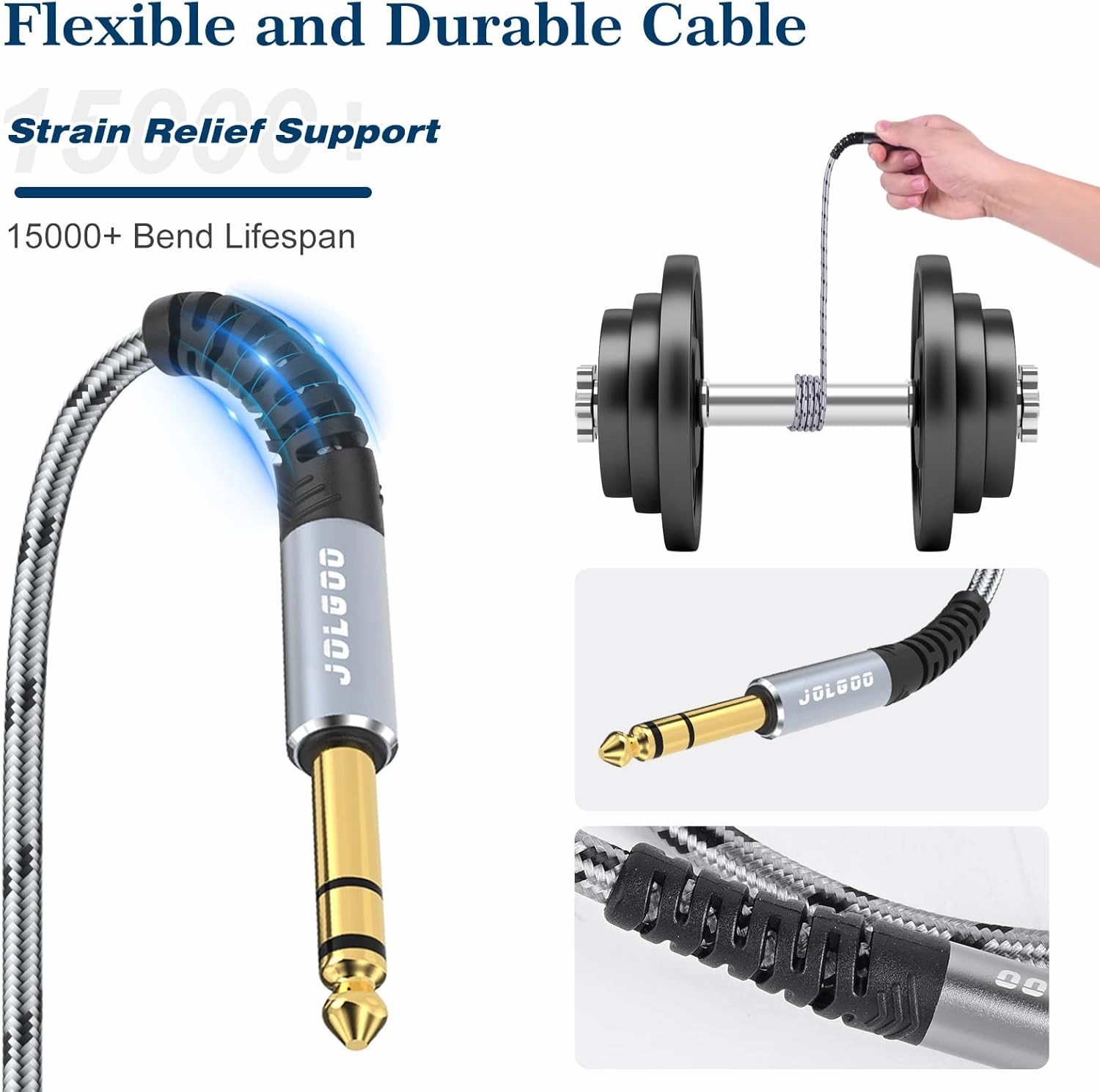 1/4 Inch TRS Instrument Cable 3.3 FT 2-Pack, Quarter inch Audio Cable, 6.35 Balanced Interconnect Line for Electric Guitar, Bass, Keyboard, Mixer, Amplifier, Speaker, Electric Mandolin