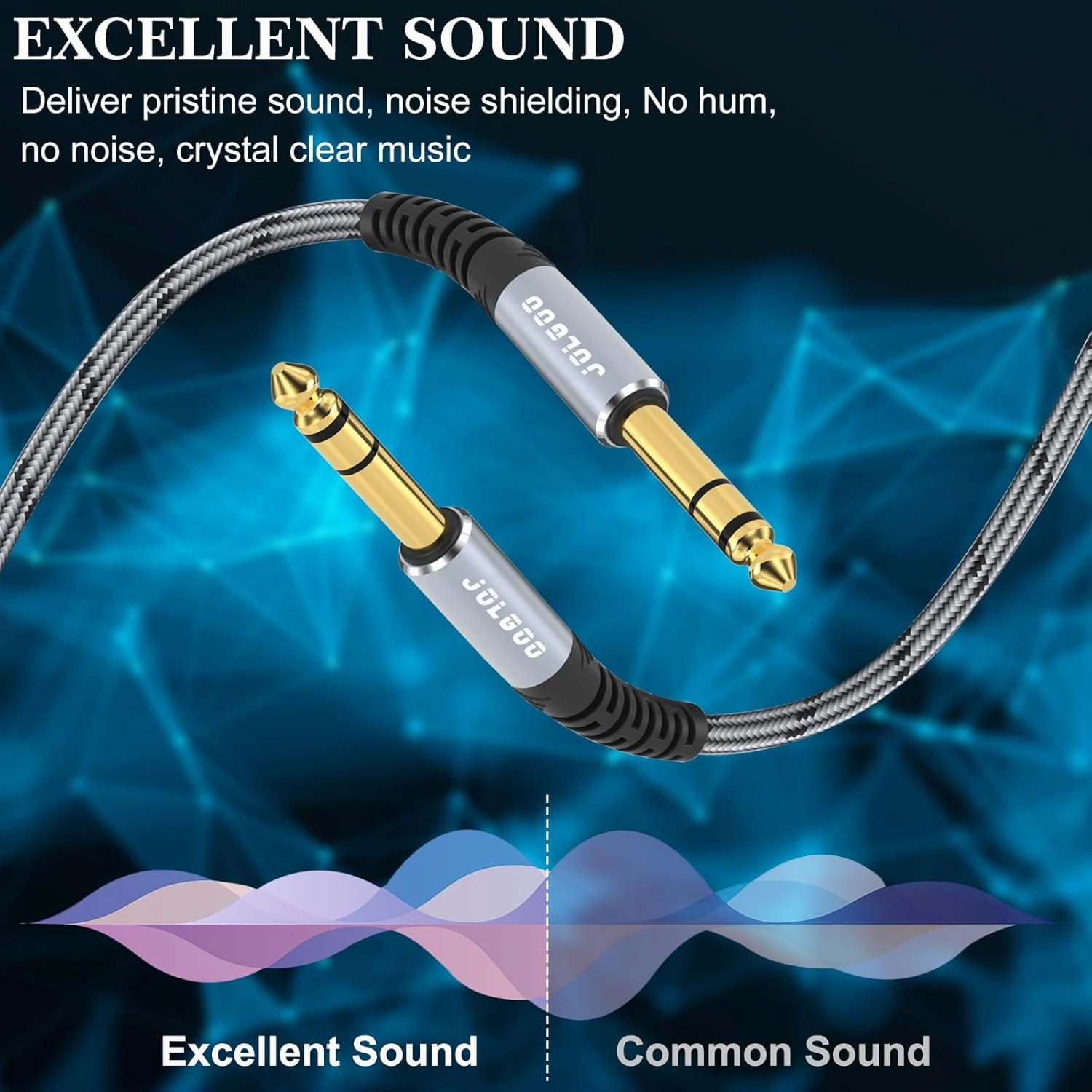 1/4 Inch TRS Instrument Cable 3.3 FT 2-Pack, Quarter inch Audio Cable, 6.35 Balanced Interconnect Line for Electric Guitar, Bass, Keyboard, Mixer, Amplifier, Speaker, Electric Mandolin
