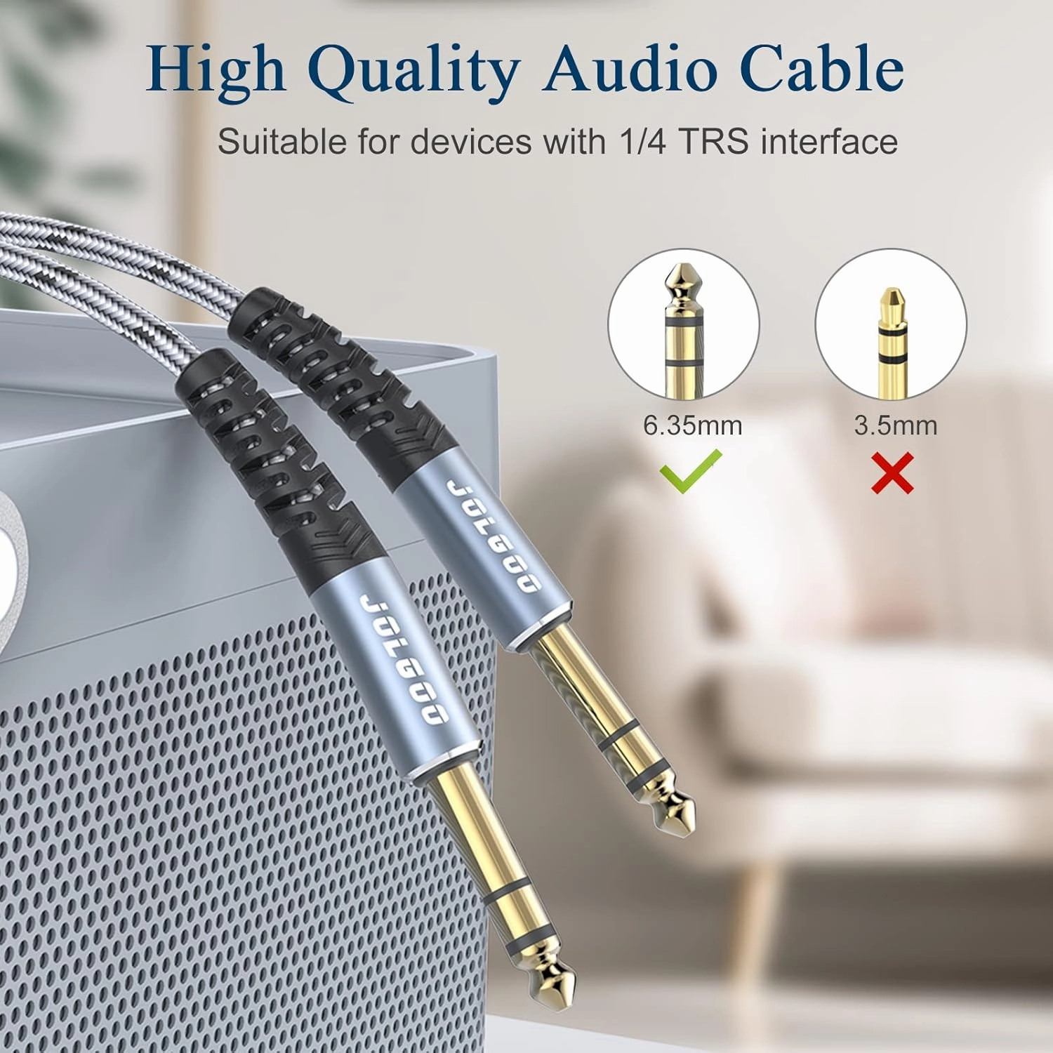 1/4 Inch TRS Instrument Cable 3.3 FT 2-Pack, Quarter inch Audio Cable, 6.35 Balanced Interconnect Line for Electric Guitar, Bass, Keyboard, Mixer, Amplifier, Speaker, Electric Mandolin