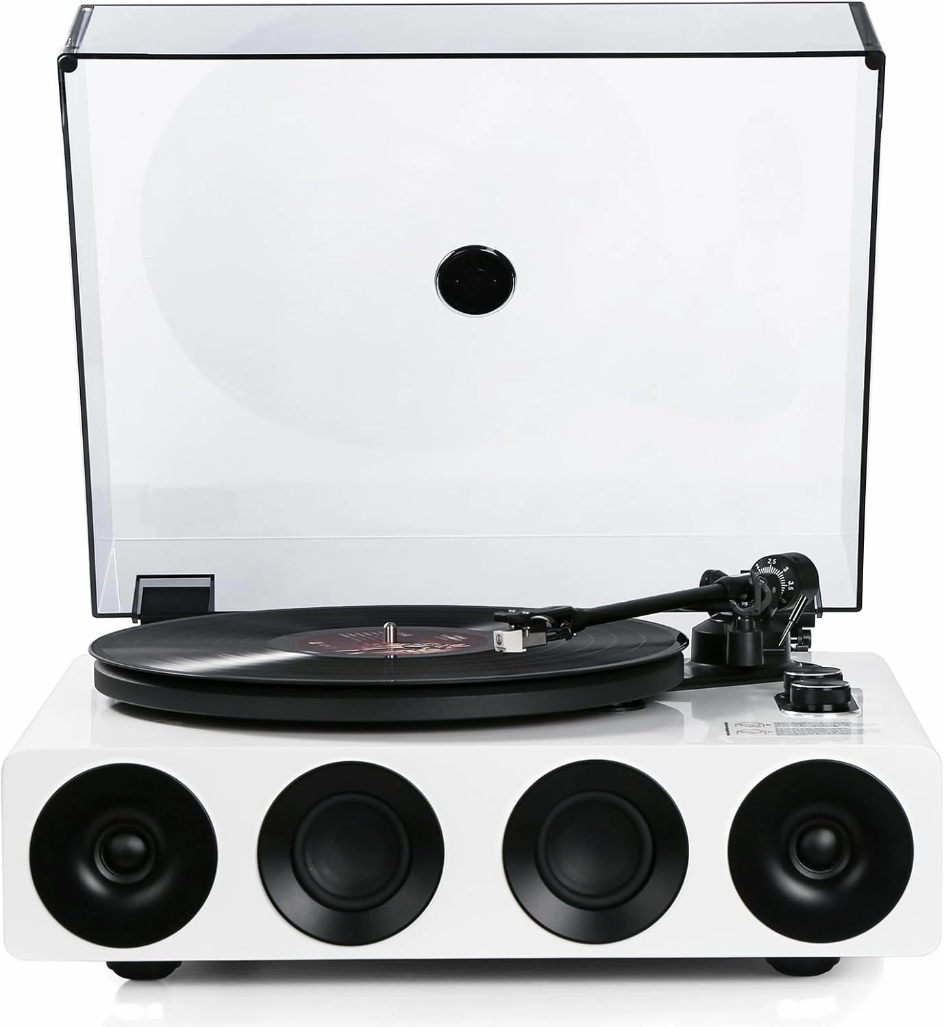 1 by ONE All-in-One Record Player with Wireless Input, High Fidelity Belt Drive Turntable with Built-in Speakers, Magnetic Cartridge AT-3600L, Built-in Preamp, Piano Lacquer White belt-drive turntable,vinyl record player,audiophile turntable,