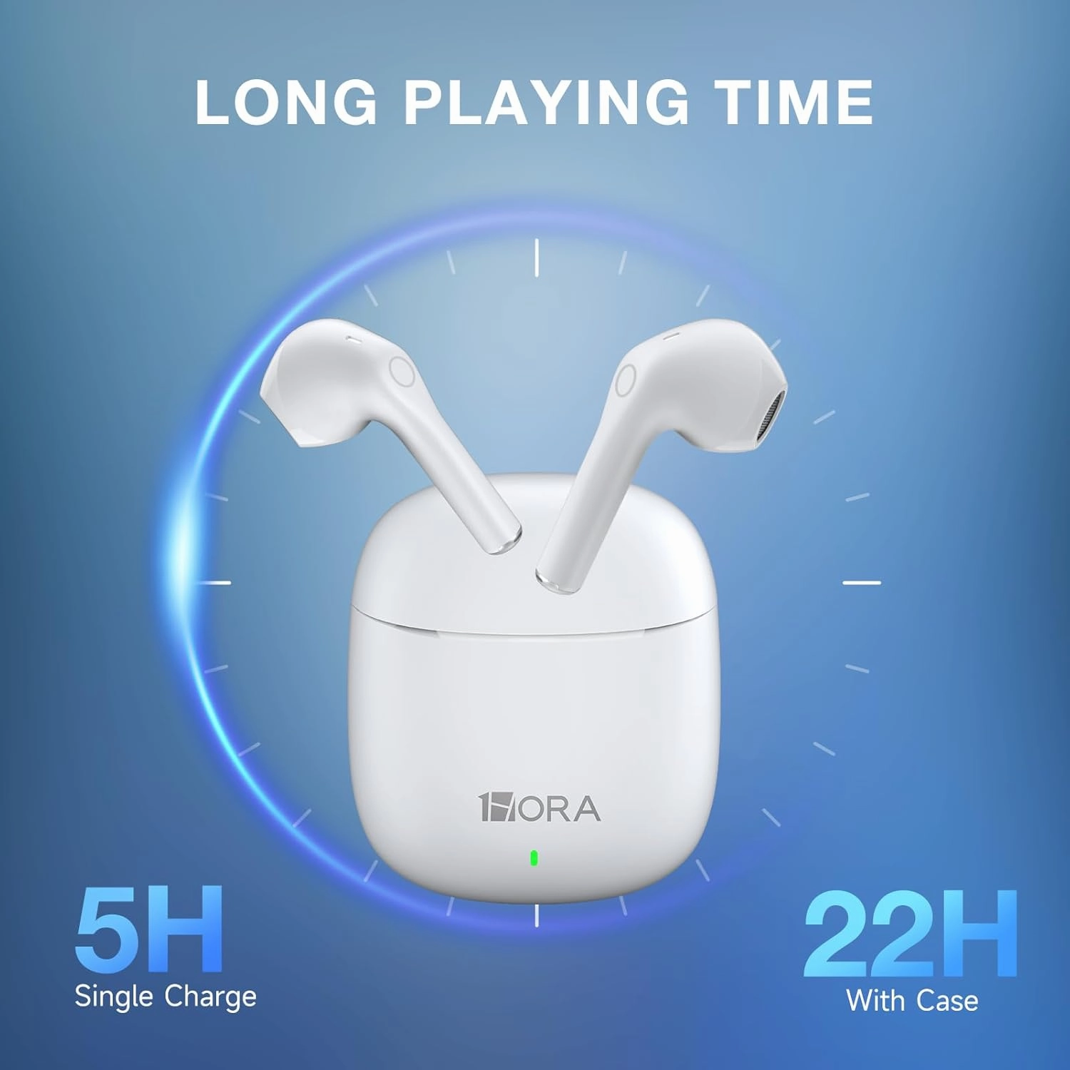 1 Hora Wireless Earbuds Bluetooth 5.3 Headphones Deep Bass in-Ear Earphones Premium Sound with Mic Charging Case for iPhone, Tablet, Android Smartphone Laptop Sports