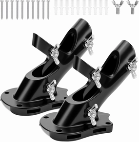 1" Flag Pole Holder for Outside House, REERON 2-Positions Metal Flagpole Brackets Mount, Aluminium Rustproof Flag Pole Wall Porch Mounting Bracket with 3 Fixed Holes & Steel Hardwares (Black-2 Pack) speaker wall mount,audio bracket,AV wall mountin