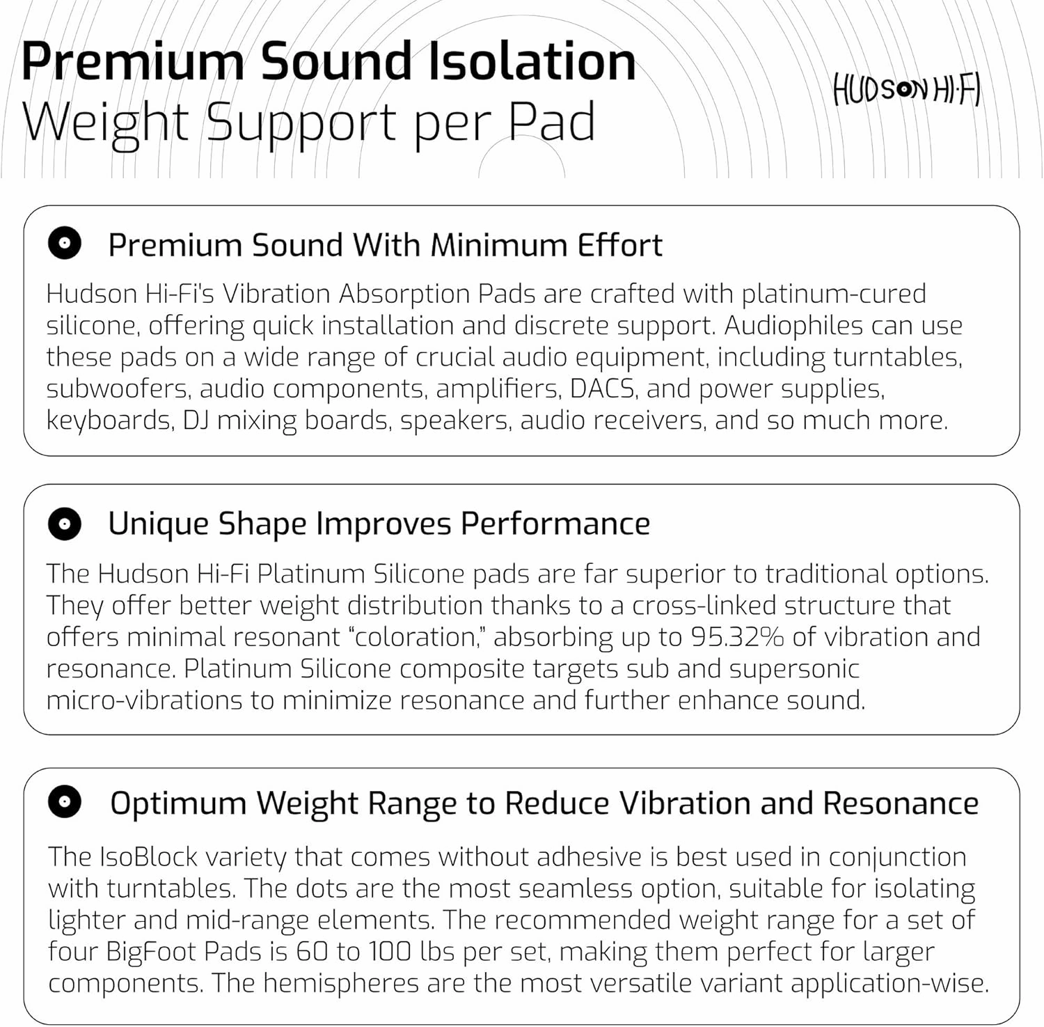 1" Platinum Silicone Speaker Isolation Pads - 8-Pack Non-Skid Speaker Pads with Adhesive, Speaker Isolation Feet for Record Player Isolation - Turntable Feet and Subwoofer Isolation Pad - 20 Duro