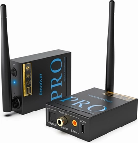 1Mii 2.4GHz Wireless Audio Transmitter and Receiver, HiFi Audio, 20ms Low Latency, 320ft Long Range Wireless Subwoofer Kit for Speaker/Stereo/Soundbar,Optical/Coaxial/3.5mm(RCA) Ports. wireless audio bridge,Bluetooth transmitter,WiFi audio link,