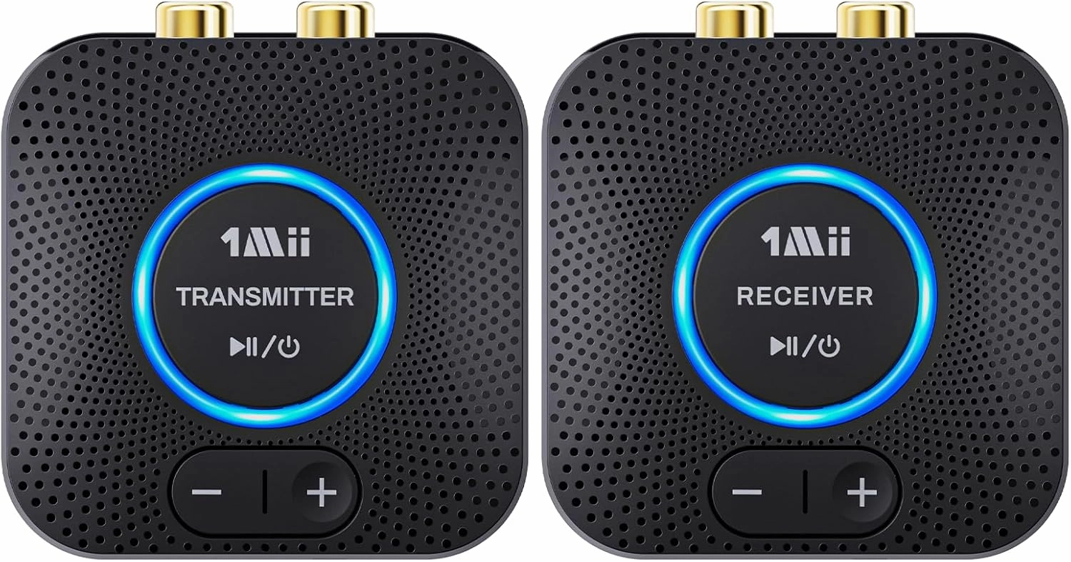 1Mii 2.4GHz Wireless Audio Transmitter Receiver Set for TV, 260Ft/80M Long Range 25ms Low Latency with AUX RCA in/Out,Wireless Audio Adapter for TV PC Powered Speaker Amplifier Soundbar wireless speakers,portable Bluetooth speaker,multiroom speaker,