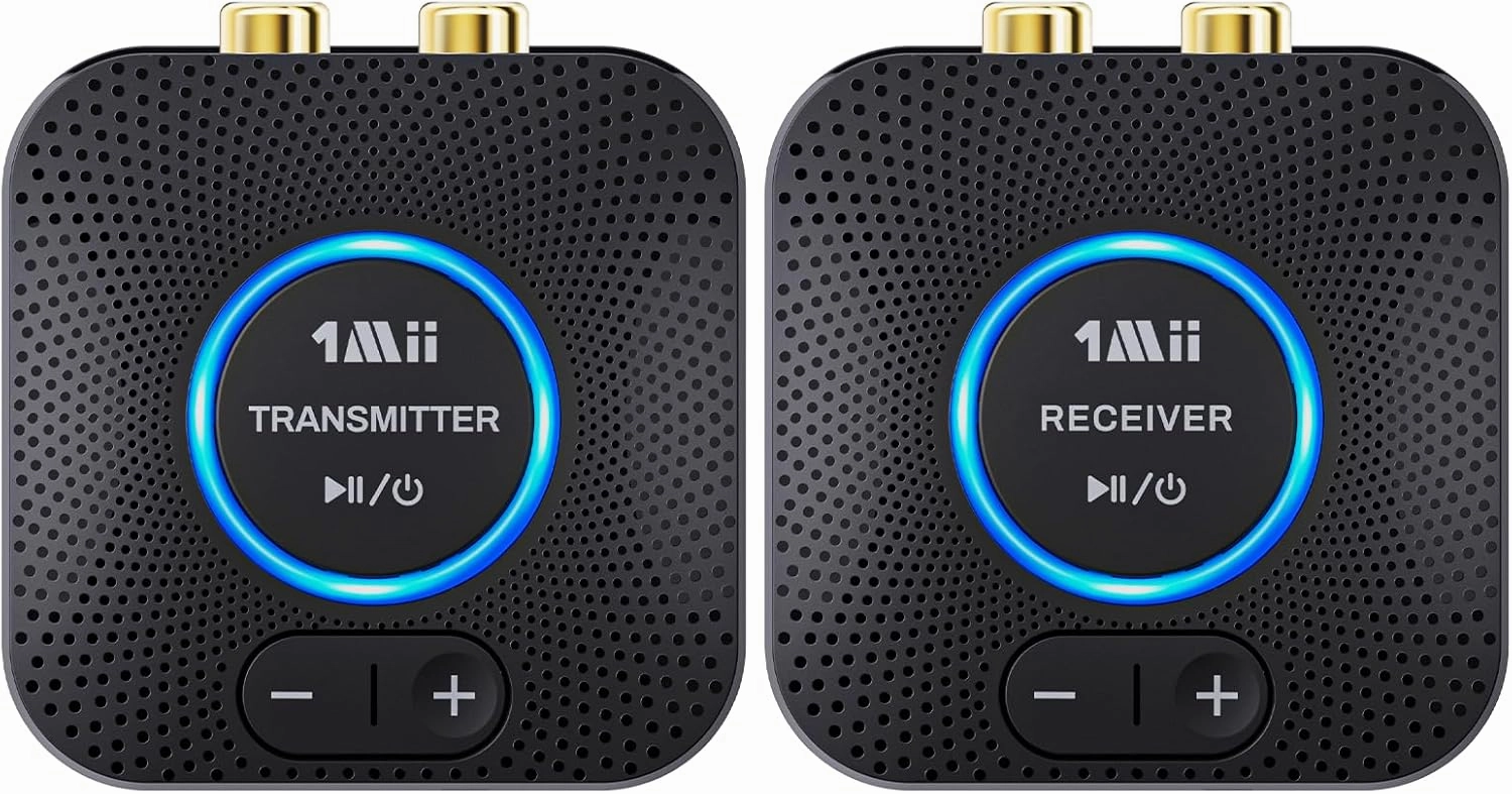 1Mii 2.4GHz Wireless Audio Transmitter Receiver Set for TV, 260Ft/80M Long Range 25ms Low Latency with AUX RCA in/Out,Wireless Audio Adapter for TV PC Powered Speaker Amplifier Soundbar floorstanding speakers,tower speakers,stereo floor speakers,