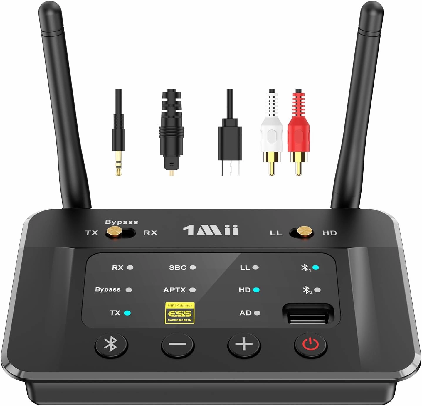 1Mii B03S Bluetooth 5.3 Transmitter Receiver for TV Home Stereo, Wireless Audio Adapters with Audiophile DAC, aptX LL/HD/AD, Dual Link, Upgrade USB Drive Input, Optical RCA AUX 3.5mm Inputs/Outputs wireless audio bridge,Bluetooth transmitter,WiFi audio lin