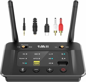 1Mii B03S Bluetooth 5.3 Transmitter Receiver for TV Home Stereo, Wireless Audio Adapters with Audiophile DAC, aptX LL/HD/AD, Dual Link, Upgrade USB Drive Input, Optical RCA AUX 3.5mm Inputs/Outputs wireless audio bridge,Bluetooth transmitter,WiFi audio lin