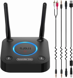 1Mii B06TX Bluetooth 5.2 Transmitter for TV to Wireless Headphone/Speaker, Bluetooth Adapter for TV w/Volume Control, AUX/RCA/Optical/Coaxial Audio Inputs, Plug n Play, aptX Low Latency & HD wireless audio bridge,Bluetooth transmitter,WiFi audio link,