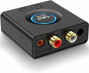 1Mii Bluetooth 5.0 Audio Receiver, Wireless Audio Adapter for Home Stereo Music Streaming System with 3.5 mm RCA, Bass Mode, 12hrs Playtime(Upgraded) wireless audio bridge,Bluetooth transmitter,WiFi audio link,