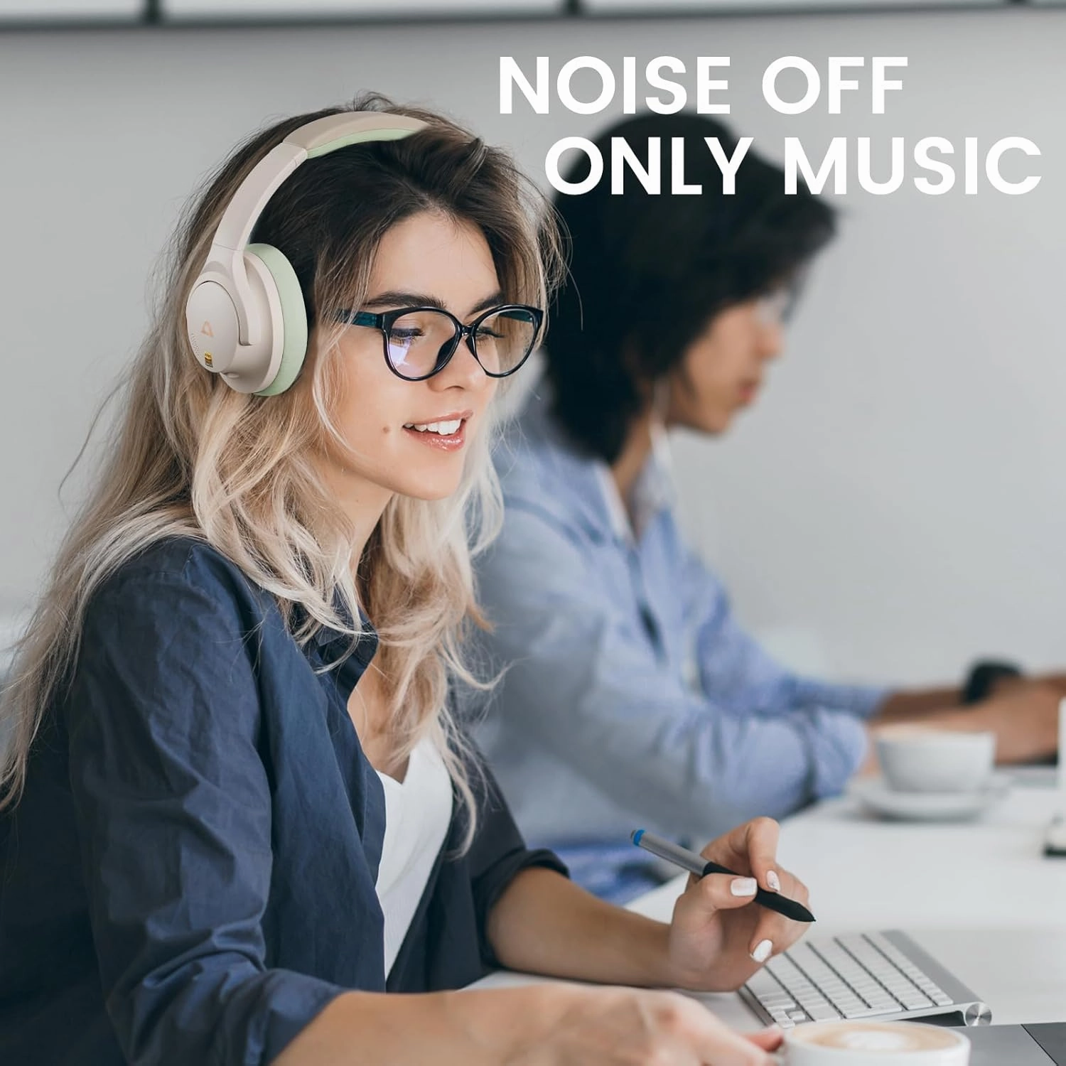 1Mii Y8  Noise Cancelling Headphones Bluetooth, Wireless LDAC Hi-Res Audio, Custom EQ via App, 75H Playtime, Comfort Fit, Over Ear Headphones Foldable for Airplane Travel Home Office Beige Green