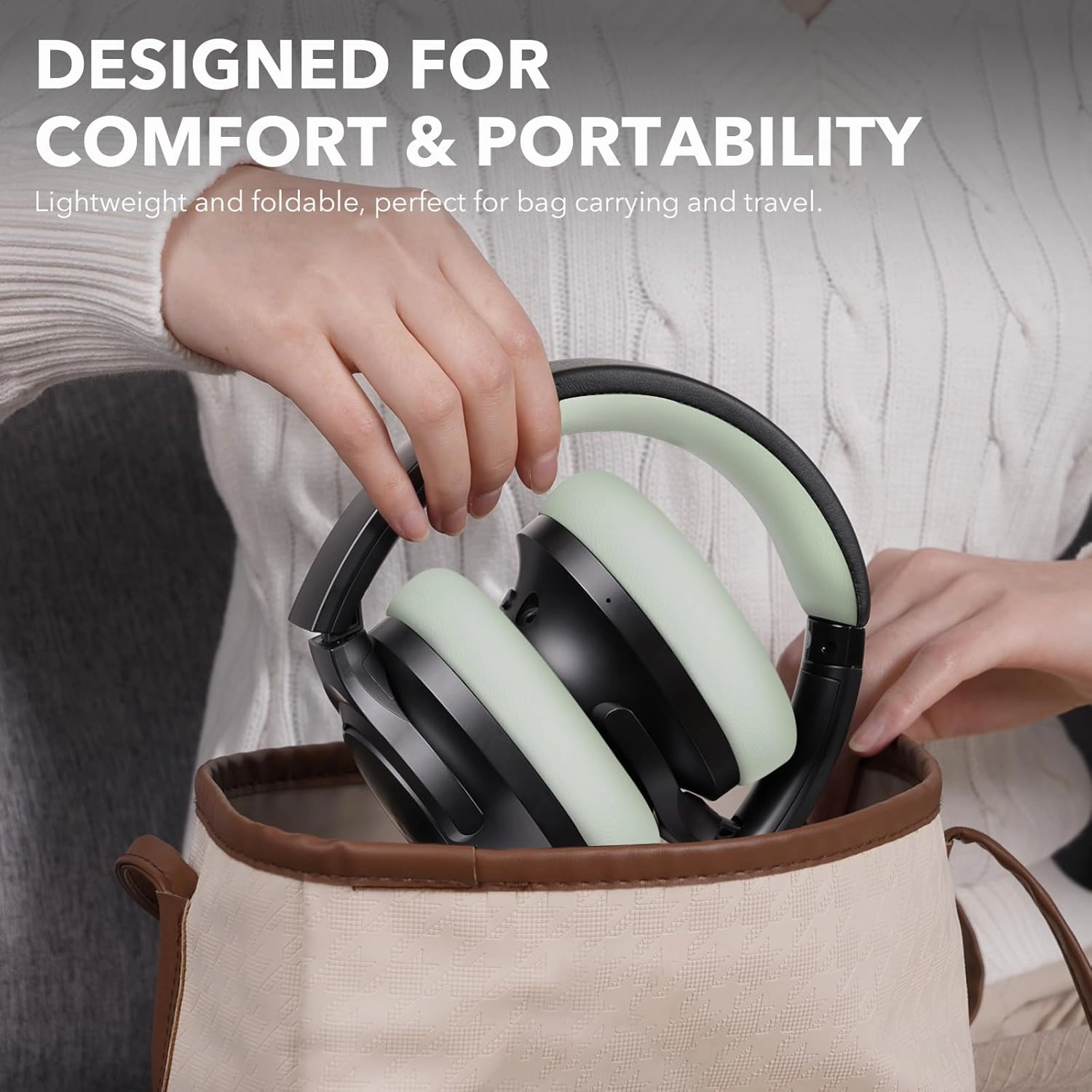 1Mii Y8  Noise Cancelling Headphones Bluetooth, Wireless LDAC Hi-Res Audio, Custom EQ via App, 75H Playtime, Comfort Fit, Over Ear Headphones Foldable for Airplane Travel Home Office Black Green