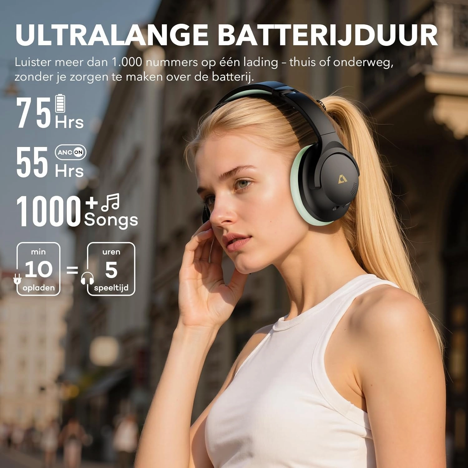 1Mii Y8  Noise Cancelling Headphones Bluetooth, Wireless LDAC Hi-Res Audio, Custom EQ via App, 75H Playtime, Comfort Fit, Over Ear Headphones Foldable for Airplane Travel Home Office Black Green