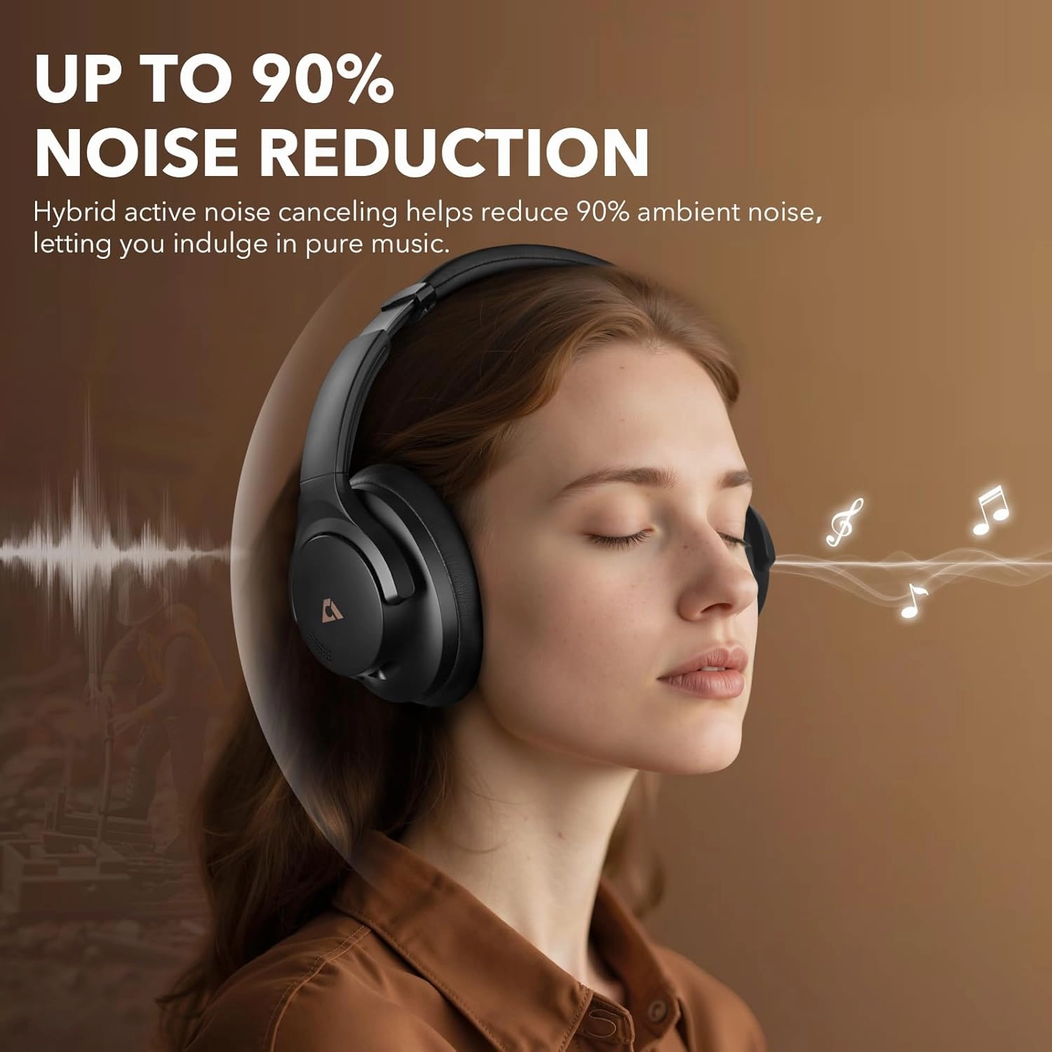 1Mii Y8  Noise Cancelling Headphones Bluetooth, Wireless LDAC Hi-Res Audio, Custom EQ via App, 75H Playtime, Comfort Fit, Over Ear Headphones Foldable for Airplane Travel Home Office Black