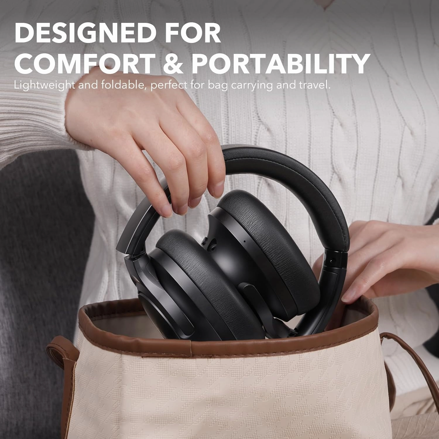1Mii Y8  Noise Cancelling Headphones Bluetooth, Wireless LDAC Hi-Res Audio, Custom EQ via App, 75H Playtime, Comfort Fit, Over Ear Headphones Foldable for Airplane Travel Home Office Black