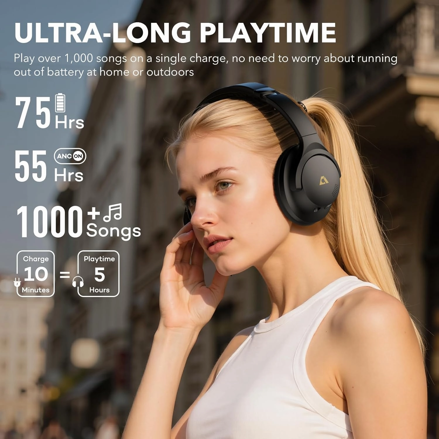 1Mii Y8  Noise Cancelling Headphones Bluetooth, Wireless LDAC Hi-Res Audio, Custom EQ via App, 75H Playtime, Comfort Fit, Over Ear Headphones Foldable for Airplane Travel Home Office Black