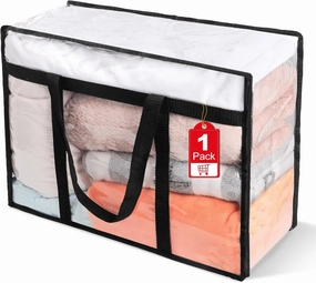 1Pack Clear Blanket Storage Bags, Vinyl Comforter Clothes Storage Closet Organizers and Storage Containers Moving Bags with Reinforced Handle for Bedding, Clothing, Comforters, Pillows, Toys,40L vinyl storage,record holder,LP organizer,