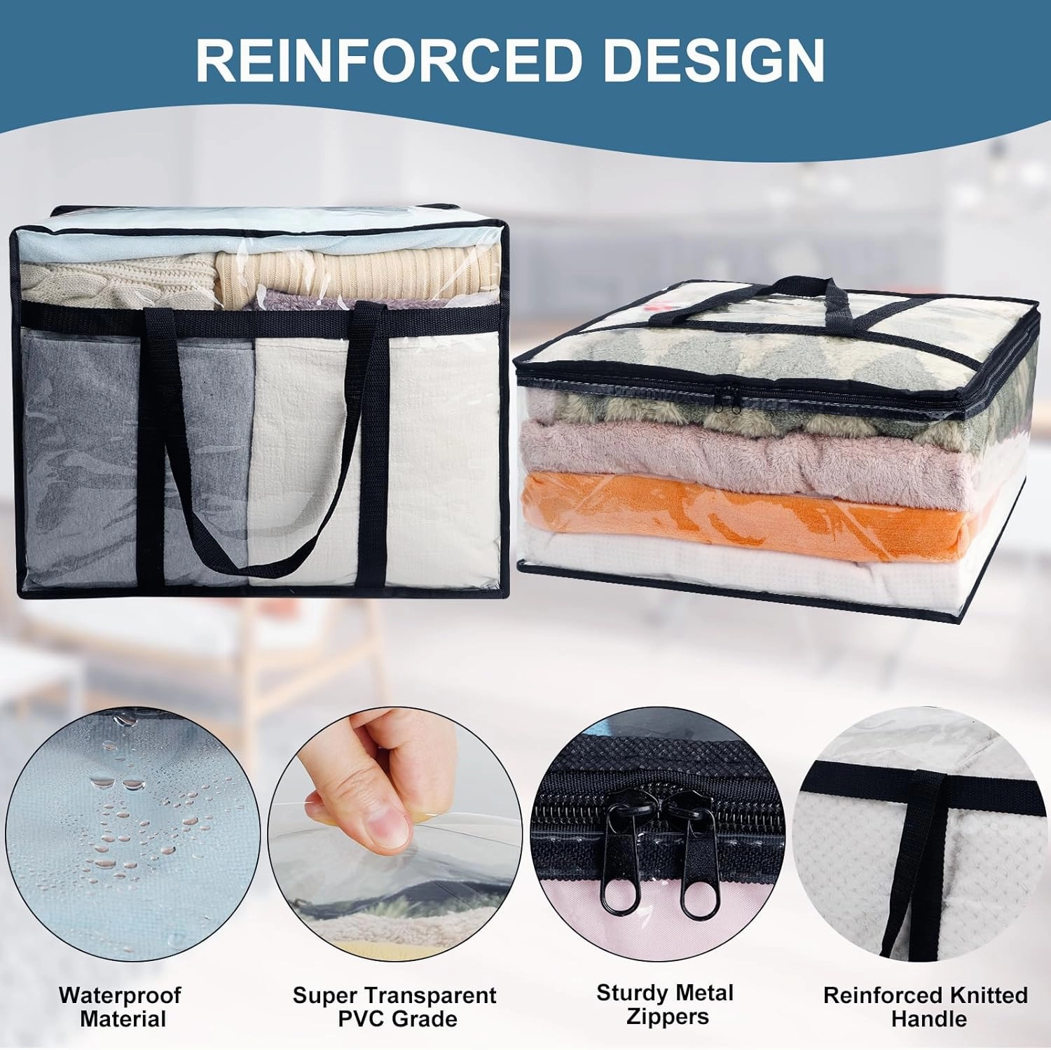 1Pack Clear Blanket Storage Bags, Vinyl Comforter Clothes Storage Closet Organizers and Storage Containers Moving Bags with Reinforced Handle for Bedding, Clothing, Comforters, Pillows, Toys,40L
