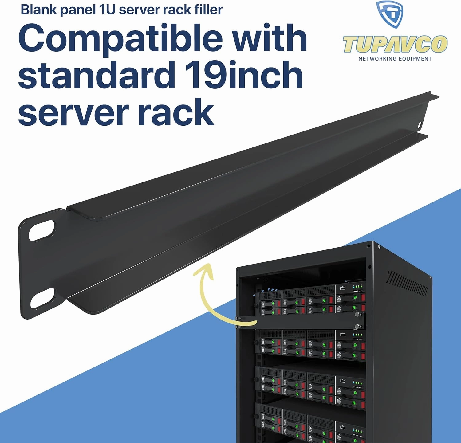 1U Blank Panel - (5 Pack) - Rackmount Accessories - Metal Spacer 19" Filler for Server Rack Cabinet Enclosure - Black Durable Steel - Tupavco TP1759