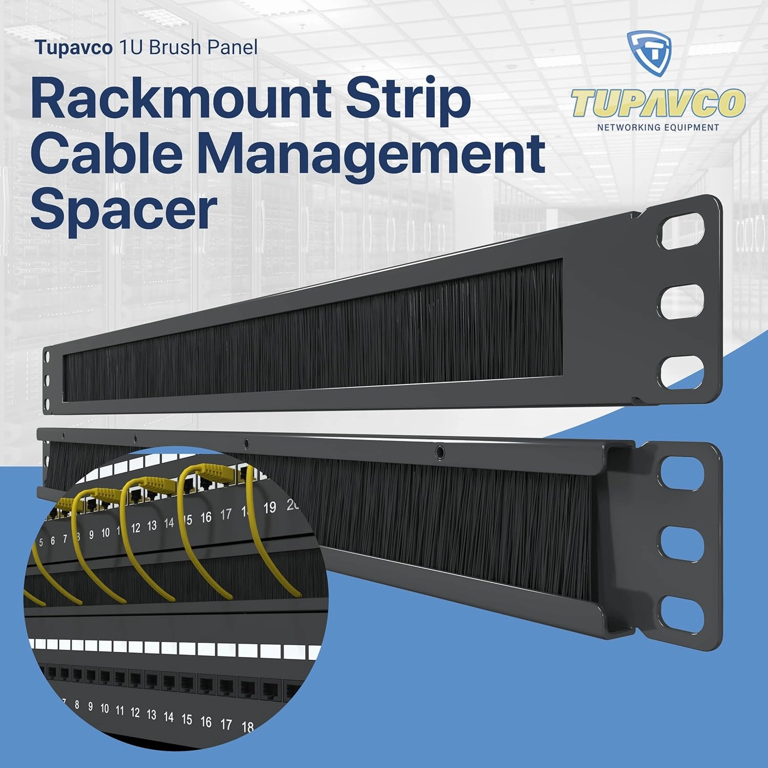 1U Brush Panel (5 Pack) 19 inch Rackmount Strip Cable Management Spacer for Network Server Rack Cabinet Enclosure - High Density Filler (Increased Airflow - Decreased Dust Accumulation) Tupavco TP1750