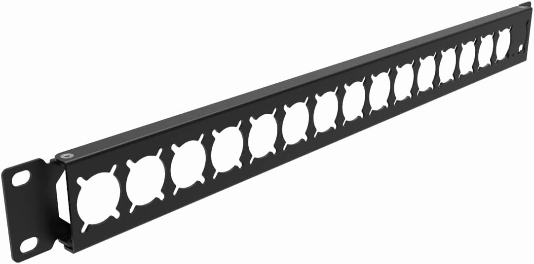 1U Hinged Rack Panel XLR HDMI Audio Rack Mount Panel with 16 D-Series Punch-Outs for 19 Inch Audio Enclosure Server Computer Equipment Studio (1U16D) audio rack,hi-fi component stand,media shelf,