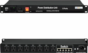 1U PDU Rackmount Power Strip with 8 NEMA 5-15R Outlets & 5-Port Gigabit Ethernet Switch, 15A 100-250V,10KA SPD 3600J Surge Protection, 6ft Cord, ETL Listed, Ideal for Server Racks & Networking rackmount gear,audio rack equipment,studio rackmounts,
