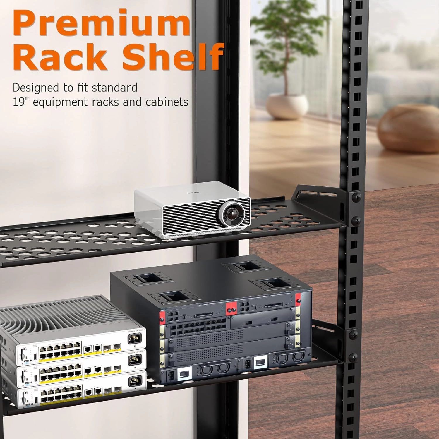 1U Rack Shelf, Vented Cantilever Universal Rack Mount Shelf, 10.5" Deep, Heavy-Duty Server Rack Shelf for 19" Equipment Rack & Cabinet, 60 lbs Capacity