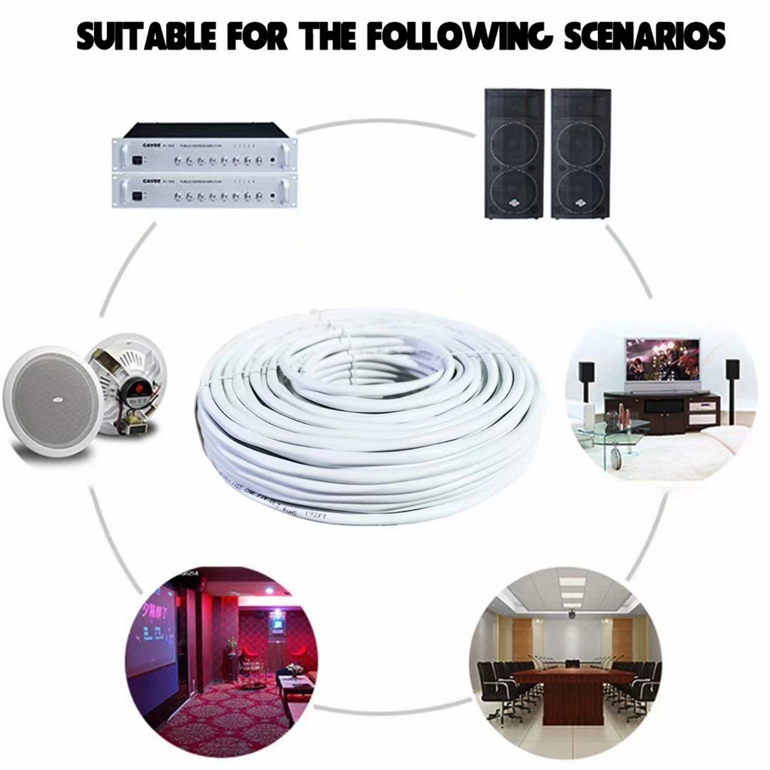 200Feet 16AWG 2 Conductor Speaker Wire 16/2 200Ft 99.9% Oxygen Free Copper ETL Listed & CL3 Indoor Speaker Cable White
