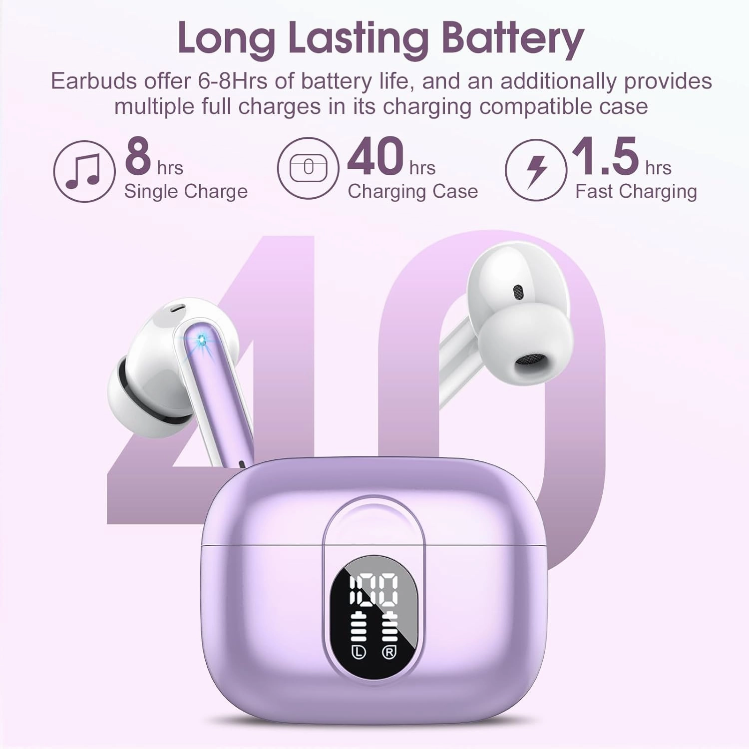 2025 Bluetooth 5.3 Headphones Wireless Earbuds HiFi Stereo, 40H Playtime in-Ear Earbud, Bluetooth Earbuds with LED Power Display, IP7 Waterproof Wireless Earphones Sport Headset for Android iOS