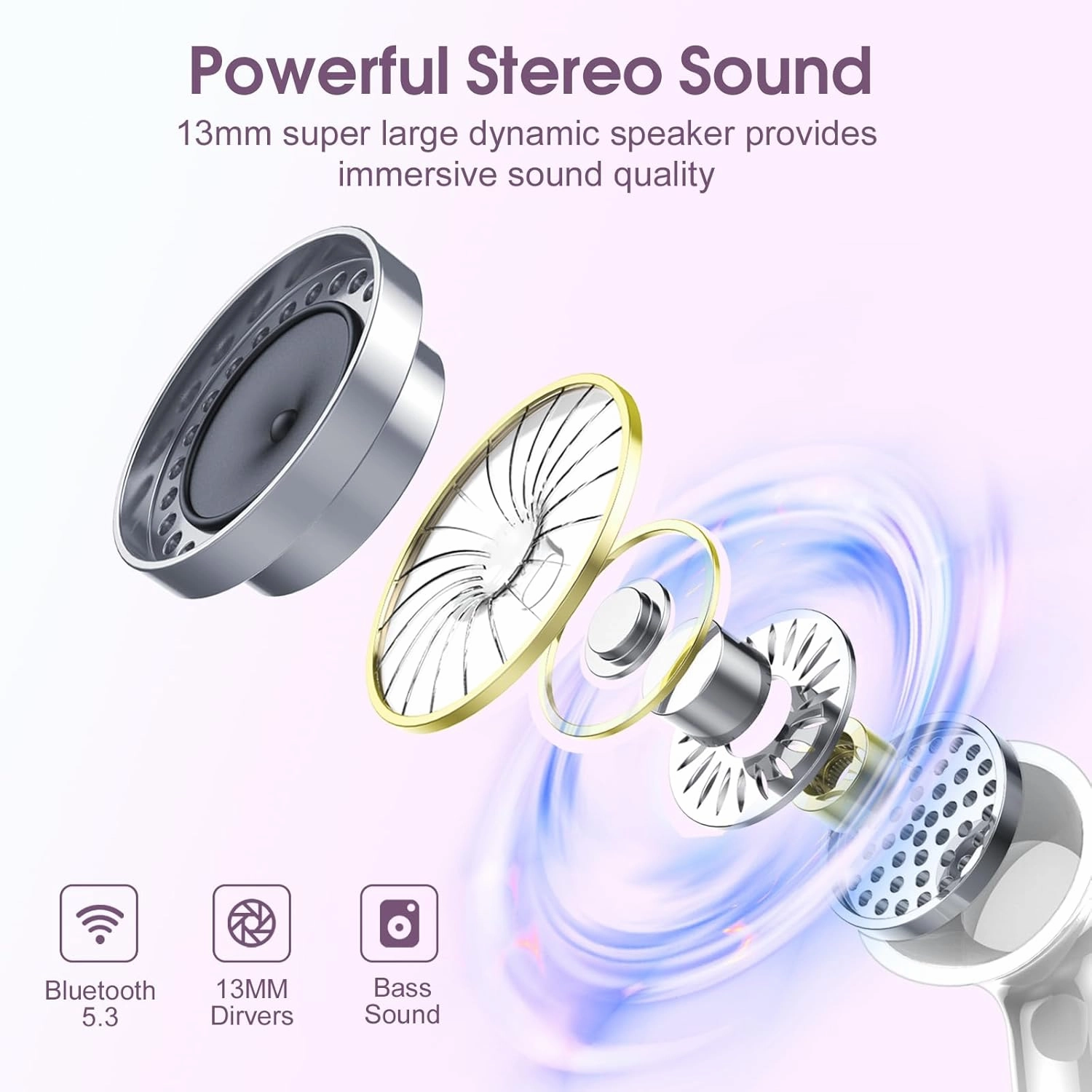 2025 Bluetooth 5.3 Headphones Wireless Earbuds HiFi Stereo, 40H Playtime in-Ear Earbud, Bluetooth Earbuds with LED Power Display, IP7 Waterproof Wireless Earphones Sport Headset for Android iOS