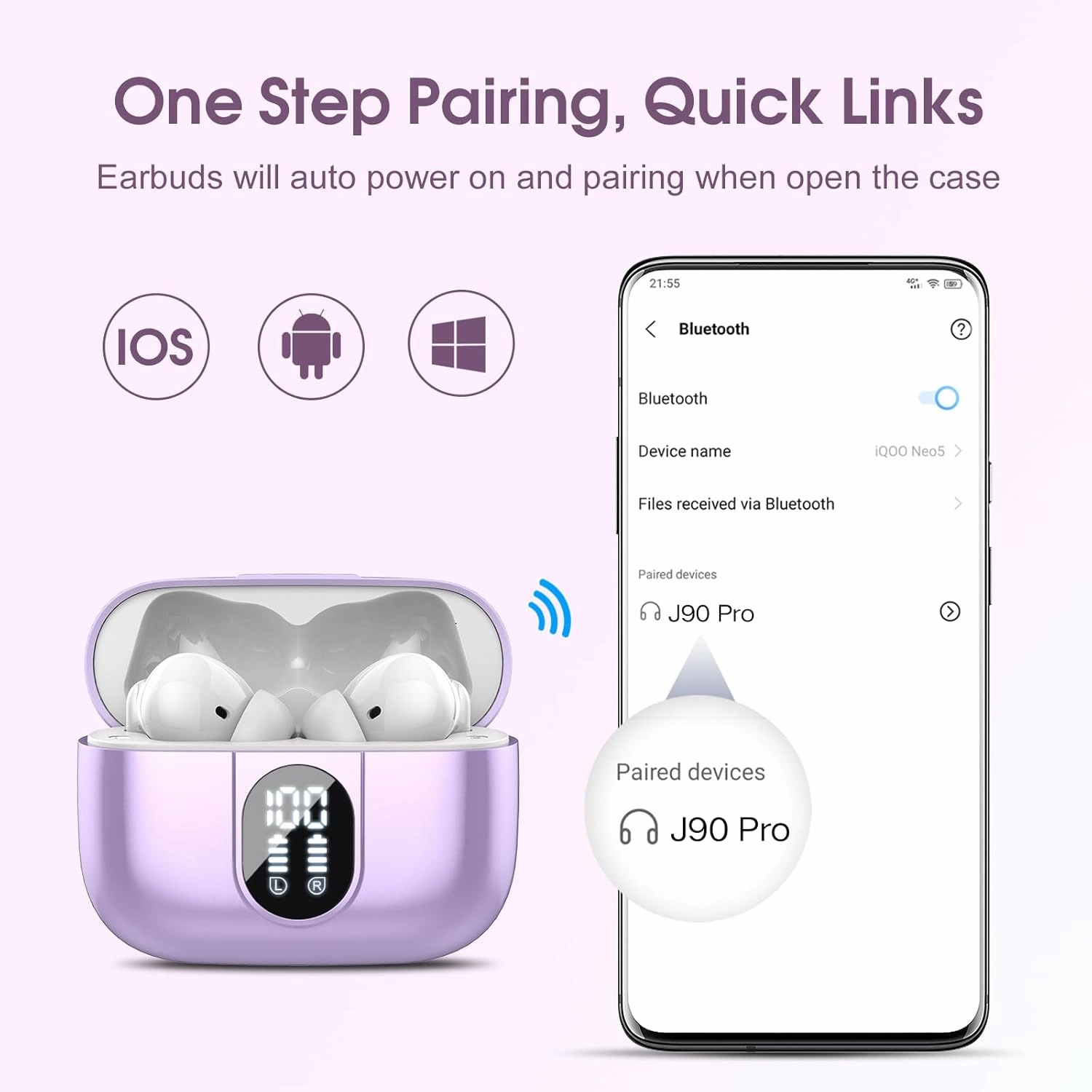 2025 Bluetooth 5.3 Headphones Wireless Earbuds HiFi Stereo, 40H Playtime in-Ear Earbud, Bluetooth Earbuds with LED Power Display, IP7 Waterproof Wireless Earphones Sport Headset for Android iOS