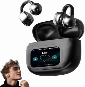 2025 New - Ear Clip Bluetooth Headphones with Touch Screen, M100 Clip On Ear Headphones with Visual Audio, C-Shaped Bridge Standalone Earphones (Black,AI Translation Model) wireless audio bridge,Bluetooth transmitter,WiFi audio link,