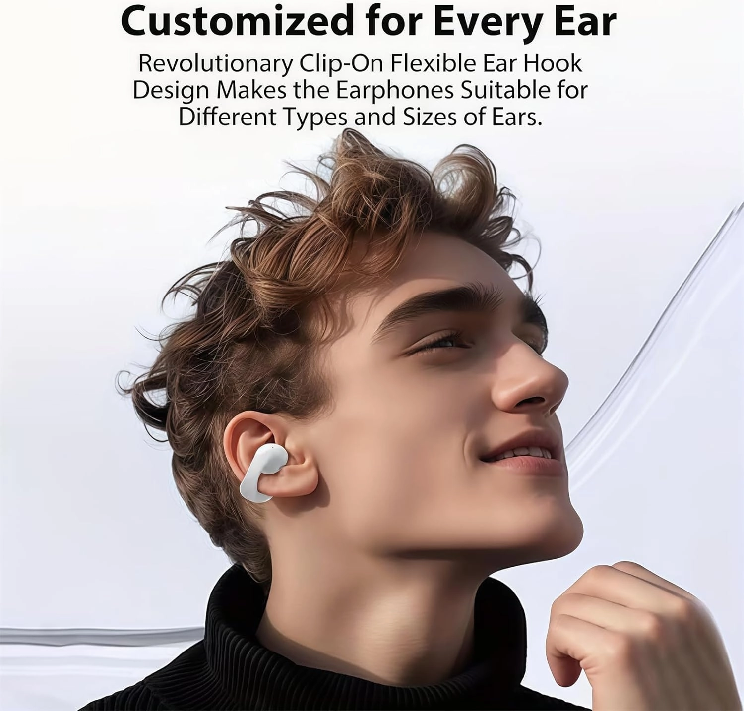 2025 New - Ear Clip Bluetooth Headphones with Touch Screen, M100 Clip On Ear Headphones with Visual Audio, C-Shaped Bridge Standalone Earphones (Black,AI Translation Model)