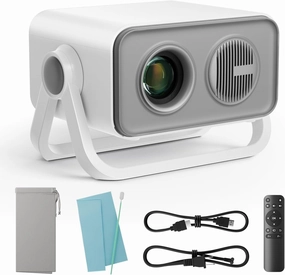 2025 upgraded 360Adjustable Dual Stand AI Auto Keystone Electric Focus Mini Portable Projector with Bluetooth 5.4, 1080P support Outdoor movie Projector compatible with HDMI/USB/Phone (Gray) home cinema system,5.1 home theater,surround sound package,