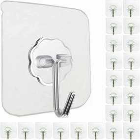 24 Pack Heavy Duty Self Adhesive Hooks - 33lb Max, Transparent, Waterproof, Sticky Wall Hooks for Keys, Bathroom, Shower, Outdoor, Kitchen, Door, Home Improvement, Utility speaker wall mount,audio bracket,AV wall mounting,