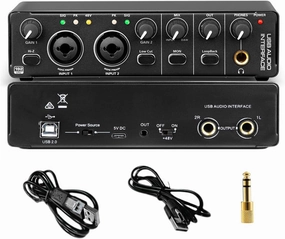 24Bit 192kHz Audio Interface, 2 In 2 Out USB Audio Interface for Recording, Streaming, Podcasting with Pro Audio Mixer, Mic Preamplifier, XLR TSR TS Ports, 48V Phantom Power audio interface,USB interface,music recording input,