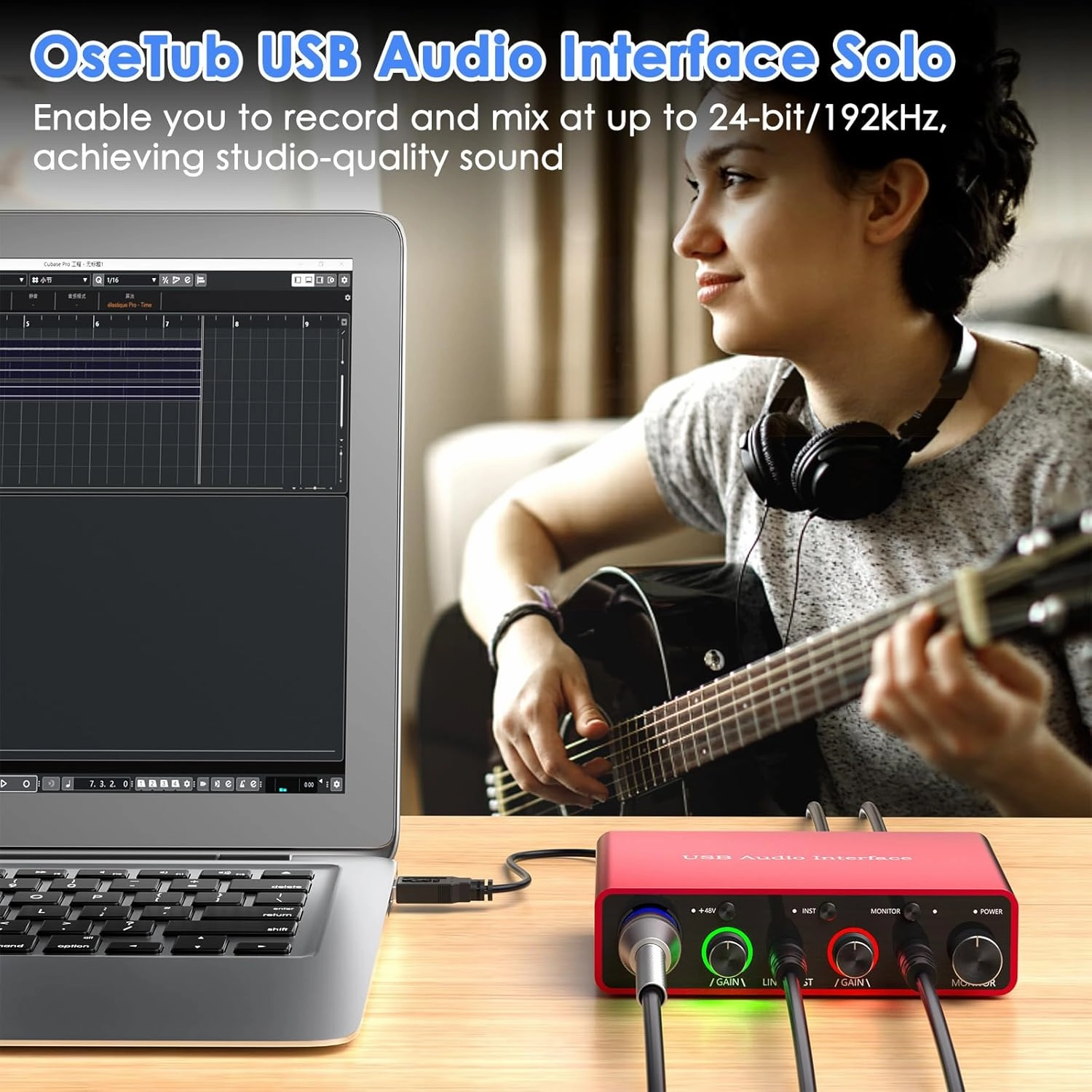 24Bit/192kHz USB Audio Interface with 48V Phantom Power - Studio Quality Recording for Musicians, Vocalists & Podcasters | Plug & Play | Works with Mac/PC & DAWs | Perfect for Home Studio & Streaming