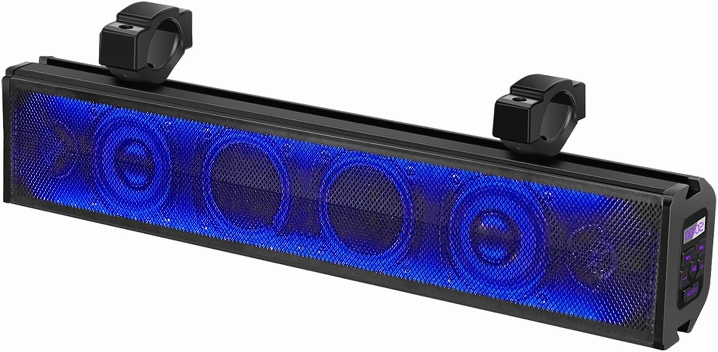 25" UTV Sound Bar Bluetooth Waterproof with RGB Lighting, Bluetooth Speaker with IP65 Waterproof, 500W Amplified Sound, Universal Mounting for ATV, Golf Cart, Polaris RZR, Can-Am soundbar,TV speaker bar,home theater soundbar,