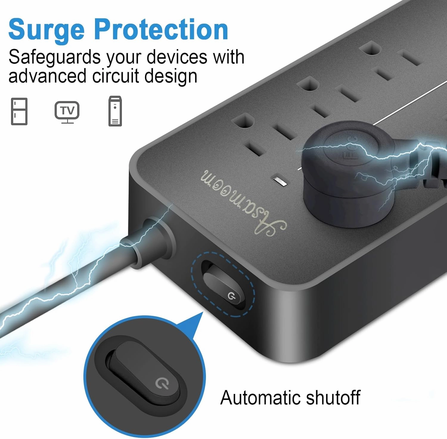 25FT Flat Plug Surge Protector - 8 Outlet & 3 USB Port (A & C) Power Strip Extension Cord, Wall Mountable Desk Power Strip for Home Office - Black