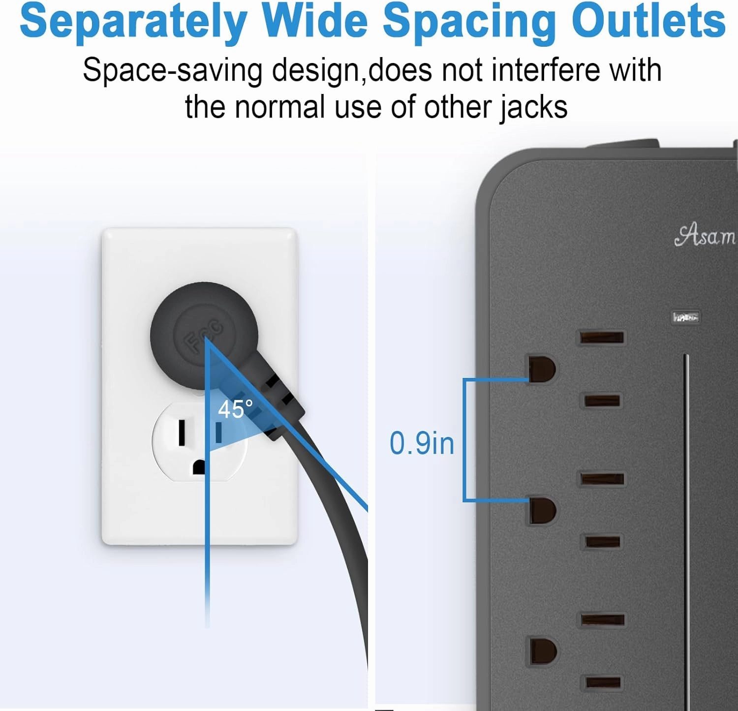 25FT Flat Plug Surge Protector - 8 Outlet & 3 USB Port (A & C) Power Strip Extension Cord, Wall Mountable Desk Power Strip for Home Office - Black