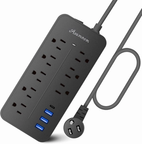 25FT Flat Plug Surge Protector - 8 Outlet & 3 USB Port (A & C) Power Strip Extension Cord, Wall Mountable Desk Power Strip for Home Office - Black power cord,hi-fi power cable,AC power lead,