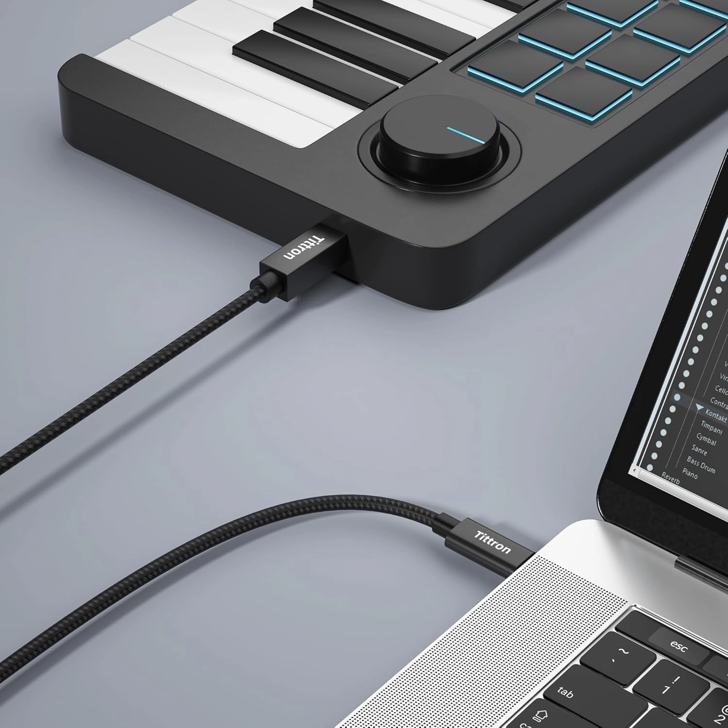2.0m USB-C to Type-B MIDI Interface Cable for MIDI Keyboards/Controllers - MIDI-CB200, Metal
