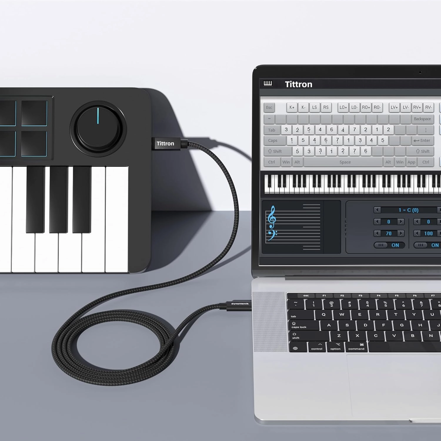 2.0m USB-C to Type-B MIDI Interface Cable for MIDI Keyboards/Controllers - MIDI-CB200, Metal