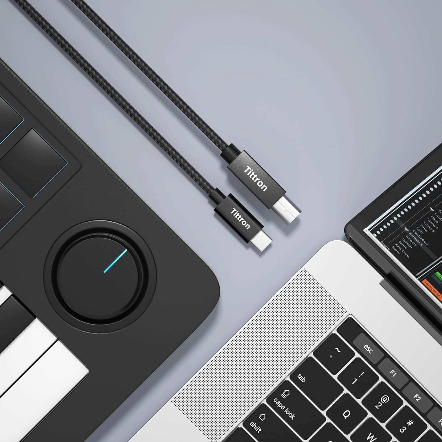 2.0m USB-C to Type-B MIDI Interface Cable for MIDI Keyboards/Controllers - MIDI-CB200, Metal