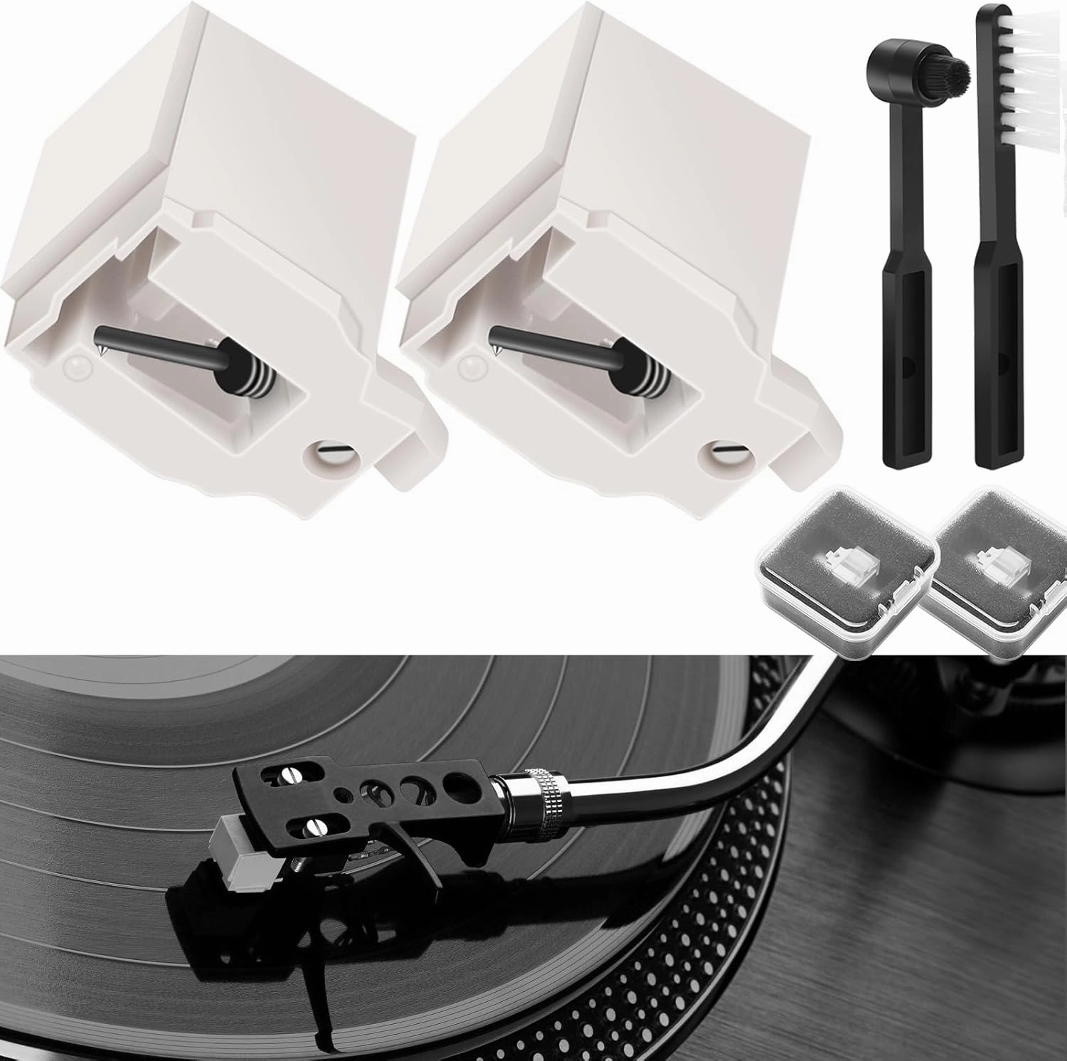 2 2Pack Record Player Needle Replacement for ATN3600L, Windspeed Turntable Stylus Compatible with Audio-Technica AT-LP60X, AT-LP60XBT, and AT-LP60XBT-USB Vinyl Record Player with 2 brush turntable cartridge,phono cartridge,MM MC stylus,